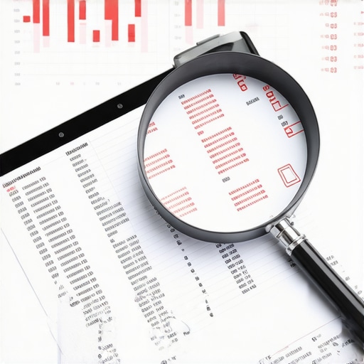 The Hidden Risks of Automated Accounting Close up of a financial audit process focusing on digital ledger discrepancies.