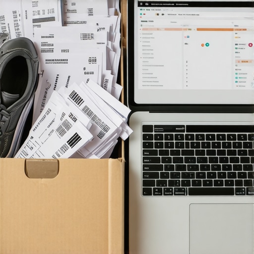 Comparison of a messy shoebox of business receipts versus a clean digital financial dashboard on a laptop.