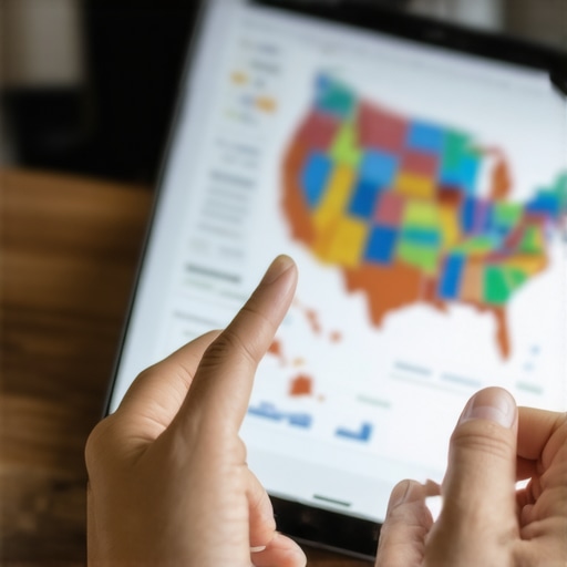 A person using a digital map to manage business sales tax jurisdictions and nexus settings.