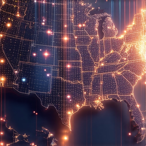 Digital map showing business tax nexus and compliance connections across state lines.