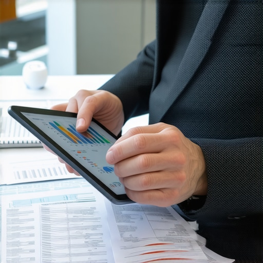 Business owner reviewing payroll data and tax forms to ensure compliance.